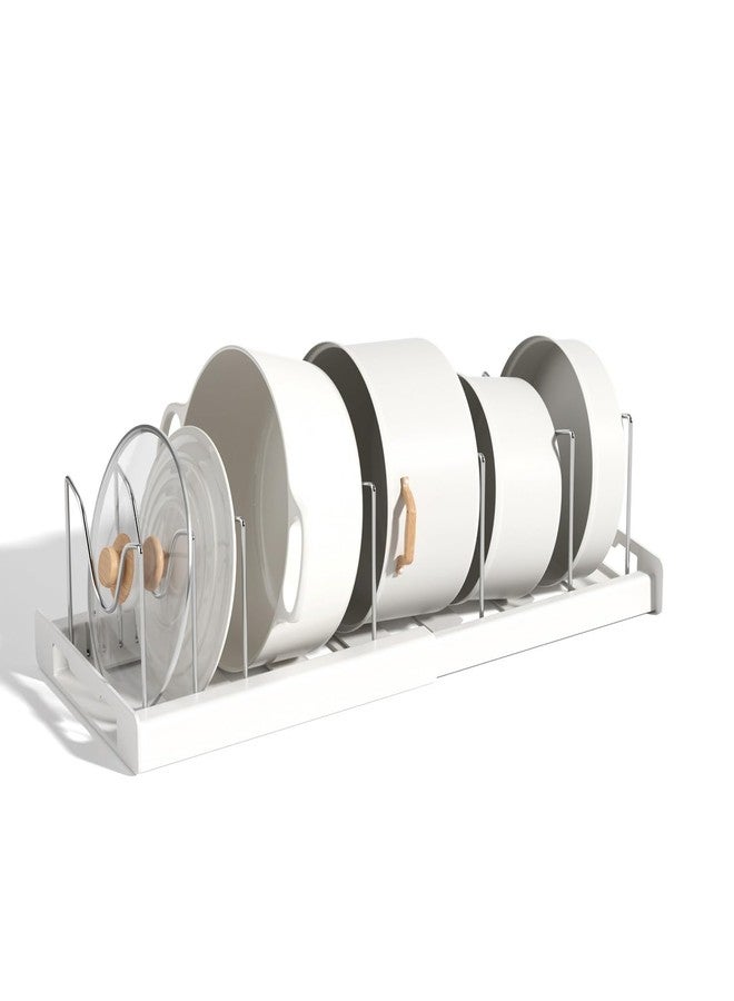 Beruyu Expandable Pot and Pan Organizer Rack for Cabinet, Pot Lid Organizer Holder with 7 Stainless Steel Adjustable Dividers for Kitchen Cabinet Organizer and Storage (White) - Image 1